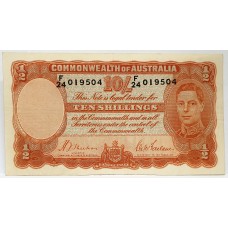 AUSTRALIA 1939 . TEN 10 SHILLINGS BANKNOTE . SHEEHAN/McFARLANE . LAST PREFIX F24